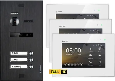 Produktbild von BALTER EVO HD Unterputz Schwarz 2-Draht 3x 7" Weiß Video Türsprechanlage Set für 3 Familienhaus