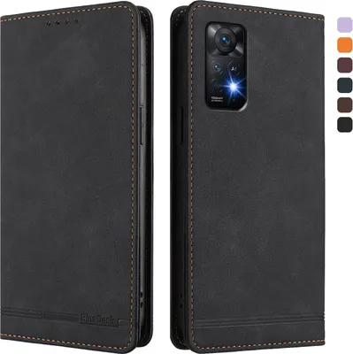 Produktbild von Hülle für Xiaomi Redmi Note 11 Pro 5G/4G/Note 12 Pro 4G, Retro Kunstleder Ständer Klapphülle mit Kartenfächer und Magnetische Schwarz