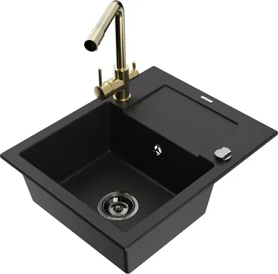 Produktbild von Mexen Enzo 1 Becken-Granitspüle mit Abtropffläche und Mischbatterie Duero, Schwarz - 6506-77-671600-50-B