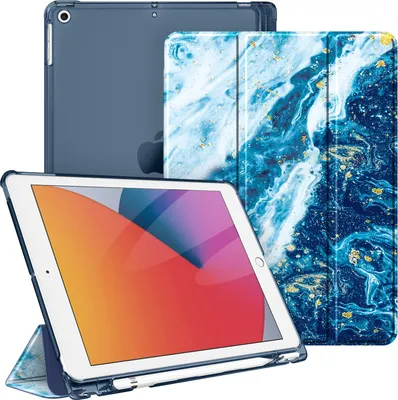 Produktbild von Fintie Hülle für iPad 9. Generation 2021/8. Gen 2020/7. Gen 2019 10.2 Zoll mit Stifthalter, ultradünne leichte Schutzhülle mit transparenter Rückseite und Auto Schlaf/Wach Funktion, Meeresblau