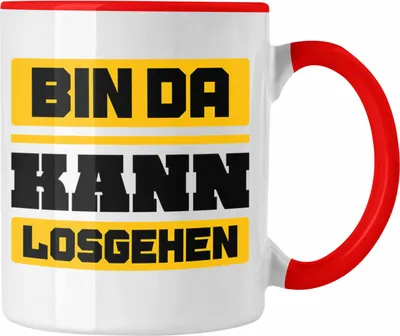 Produktbild von Trendation - Bin Da Kann Losgehen Tasse Lustiger Spruch Kollege Kollegin Witzige Kaffeetasse mit Spruch (Rot)