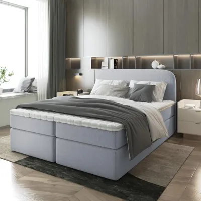 Produktbild von Bett, Boxspringbett BONA mit Bettkästen und T25 Topper, Doppelbett, Stauraum, Schlafzimmer, Polsterbett, Bettgestell 140x200, (Grau - Coral 75)