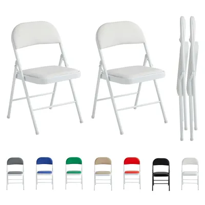 Produktbild von mcc direct Klappstuhl, Kunstleder Klappstuhl mit Metallrahmen und gepolstertem Sitz, für Zuhause & Büro, 2er Set, Farbe Weiß