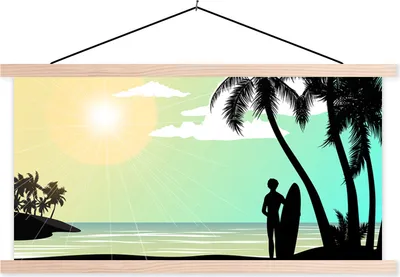Produktbild von MuchoWow® Textilposter Strand - Surfen - Sonne - Sommer 60x30 cm mit holzfarbenen Rahmen - Dekoration