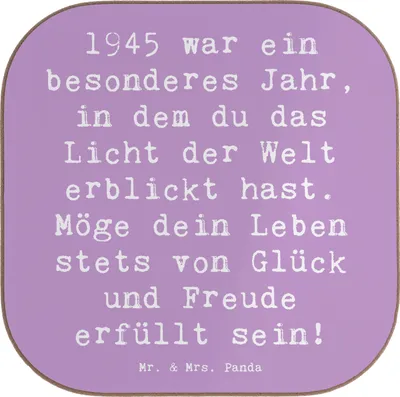 Produktbild von Mr. & Mrs. Panda Untersetzer für Gläser Spruch 1945 Geburtstag - Lavendeltraum - Geschenk, Happy Birthday, Tischuntersetzer, Holzuntersetzer, gläseruntersetzer, Tassen