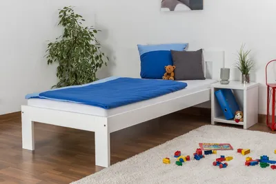 Produktbild von Bettrahmen für Kinder / Kinderbett 90 x 200 cm | Massivholz: Kiefer | Weiß Lackiert