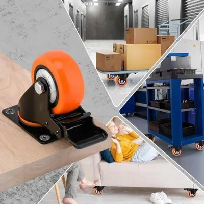 Produktbild von 4er Set Lenkrollen 76 mm mit Bremse und Doppelverriegelung, 360° drehbare Schwerlastrollen mit einer Tragfähigkeit von 680 kg, geräuschlose Rollen für Möbel- und Industrietransport