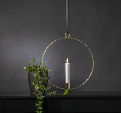 Produktbild von BEST SEASON LED Echtwachskerze Flamme im Ring z.Hängen 28,5cm gold