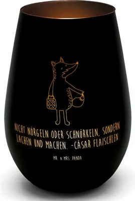 Produktbild von Mr. & Mrs. Panda Windlicht Gold Fuchs Laterne - Schwarz - Geschenk, Teelichthalter, Sankt Martin, Positiv, Glas, Kerzenhalter, Kerzenglas, Füchse, Goldenes, Optimistisch