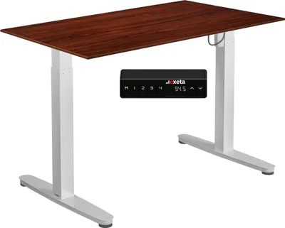 Produktbild von Elektrisch höhenverstellbar EXETA Tisch Schreibtisch weiß + Tischplatte Nussbaumoptik braun ( 120 x 75 x 2,5 cm),Homeoffice Set