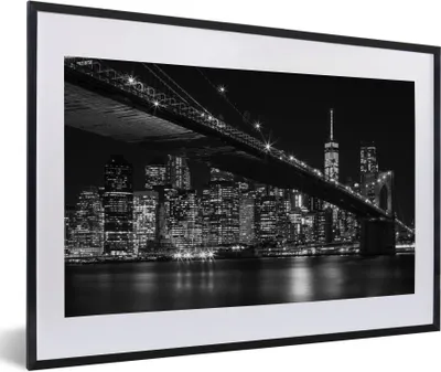 Produktbild von MuchoWow® Gerahmtes Poster New York - Brooklyn - Brücke 60x40 cm - Poster mit Schwarzem Bilderrahmen Wandposter Rahmen Foto Bilder - Schlafzimmer - Plakat in Rahmen - Drucken
