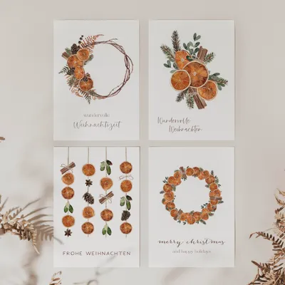 Produktbild von 4er Set Klappkarten Weihnachten A6 auf Strukturpapier - orange