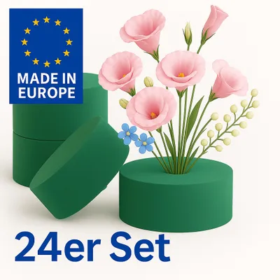 Produktbild von 24x Steckziegel Rund Steckschaum Steckschwamm Steckmasse Blumen Steckmoos Ø14 cm