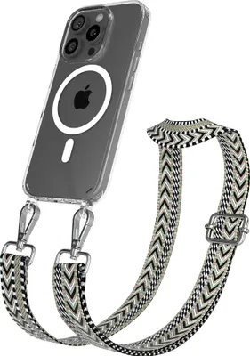 Produktbild von EAZY CASE - Handykette mit MagSafe Hülle für Apple iPhone 16 Pro, Handyband ZigZag Style,Karabiner Silber, Umhängeband in Grün
