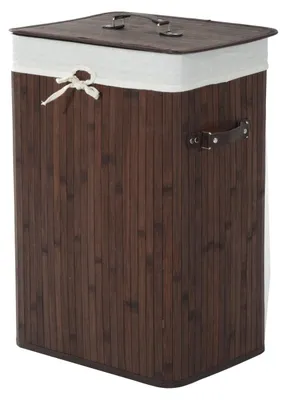 Image de Panier à linge en bambou, 72 litres, avec couvercle | Couleur : marron foncé/gris | Dimensions : 30 x 40 x 60 cm