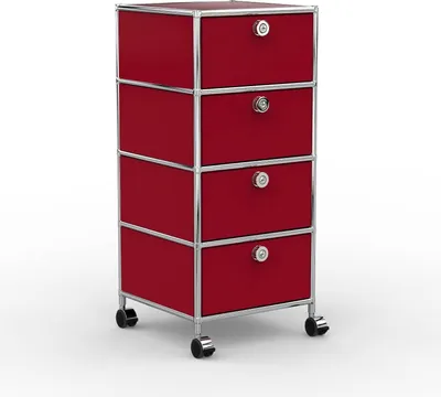 Produktbild von VERSEE Büro-Rollcontainer, Metall, 40 cm, 4 Schubladen, Rubinrot