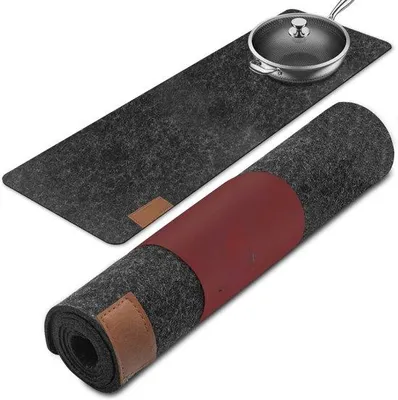 Produktbild von Famanu Tischläufer Modern - 150x40cm Gewebtes Filz - Abwaschbar mit Lederetikett - Skandinavische Tischdekoration