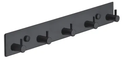 Produktbild von Wandgarderobe Kleiderhaken Wandhaken - 32 cm - Edelstahl - 5 Haken - Mattschwarz - Für Flur und Bad