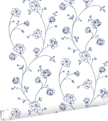 Zdjęcie produktu dla ESTAhome Tapeta róże toile de jouy białymIniebieskim 53 cm x 10.05 m