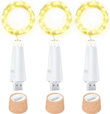 Productafbeelding van USB flesverlichting oplaadbaar LED kurklichtjes 20 LED - Koperdraad voor Wijnflessen Decoratie Tafel Feest DIY
