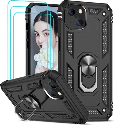 Immagine prodotto di Custodia protettiva per Apple iPhone 13 6,1" nera con supporto + 3x vetro temperato
