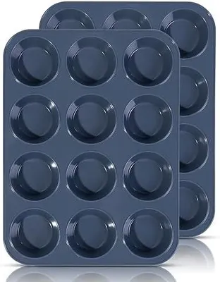 Produktbild von SUPER KITCHEN 2 Stück Große Muffinform aus Silikon für 12 Muffins, Antihaft Muffinblech Antihaftbeschichtet Backblech Backform für Cupcakes, Brownies, Kuchen, Pudding 33 x 25 x 3 cm (Grau)