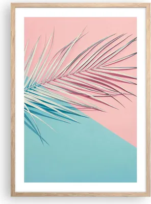 Produktbild von Gerahmtes Poster - Rahmen in heller Eiche - Blatt Rosa Türkis - 50x70 cm - Wand Bild - Wanddeko - Wandbilder - Kunstposter - Wandposter - Bilderrahmen - Bilder - Kunstdruck - P2NPA50x70-4421