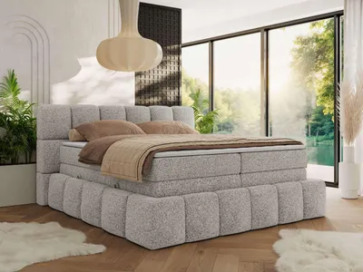 Produktbild von MKS MEBLE Boxspringbett 140 x 200 mit bettkasten NIRA KING, Polsterbett 7 Zonen Multipocket-Matratze und Topper, Doppelbett - Hellgrau Strukture - H4