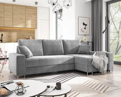 Produktbild von E-ZIMPAZ Sofa L-Form MORGAN Ecksofa mit Schlaffunktion Cord Sofa Polsterecke Eckcouch Wohnzimmersofa - Rechts Hellgrau PS55