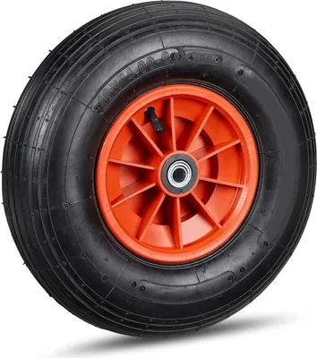 Produktbild von Relaxdays Schubkarrenrad, 4.00-6 Reifen, Kunststofffelge, luftbereift, 3 Adapter, Ersatzrad Schubkarre, schwarz-rot