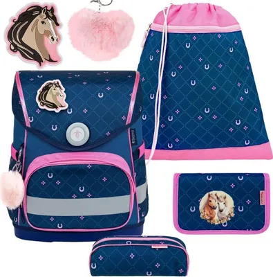 Produktbild von Belmil Compact ergonomisches Schulranzen-Set 5-teilig "Meet your Horses" mit Brustgurt, Magnetverschluss, einem Patch