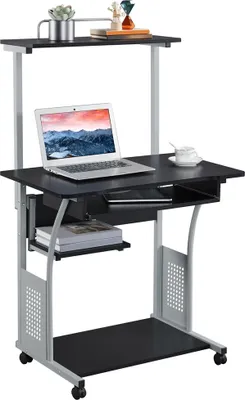 Produktbild von Yaheetech Computertisch mit Regal Schreibtisch Büro PC Tisch mit Rollen Eckschreibtisch Vintage 80 x 50 x 132 cm