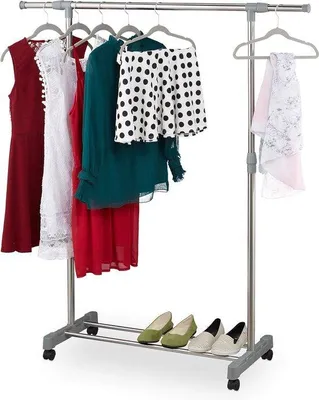Produktbild von Famanu Kleiderständer mit Kleiderstange und Ablage - Höhenverstellbar 95-165 cm und Breitenverstellbar 94-160 cm - Silber