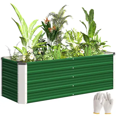 Obrázek produktu pro Vyvýšené záhon – pěstební záhon pro zahradu – ocel – vhodný pro zeleninu a rostliny – 125 × 47 × 40 cm – zelená barva