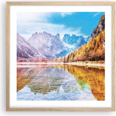 Produktbild von Gerahmtes Poster - Rahmen in heller Eiche - Herbst Landschaft Berge - 50x50 cm - Wand Bild - Wanddeko - Wandbilder - Kunstposter - Wandposter - Bilderrahmen - Bilder - Kunstdruck - P2NAC50x50-4624