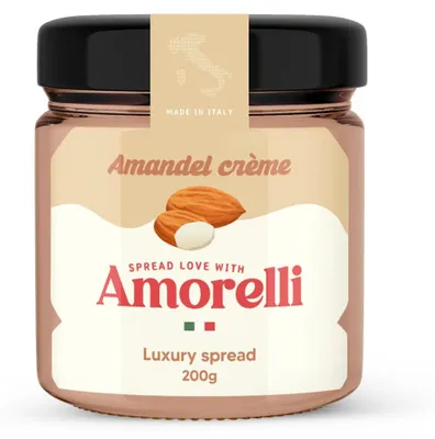Immagine prodotto di Amorelli Crema di Mandorle 20% grassi, 190 g - Crema di mandorle fine e cremosa ideale per la cottura e la raffinazione