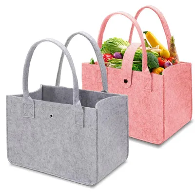 Immagine prodotto di Borsa in feltro, borsa per la spesa, dimensioni 30x20x18 cm, pieghevole, grande, colore rosa e grigio