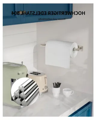 Produktbild von Küchenrollenhalter ohne Bohren mit Dämpfung, Doppelpfosten Küchenpapierhalter Wandmontage für Einhand-Bedienung, Edelstahl Rollenhalter für Schrank,Küche,Klebend/Bohrbar (Quadrat-Basis, Silber)