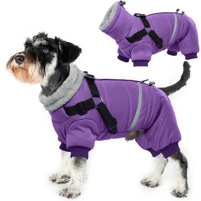 Immagine prodotto di Cappotto per cani con pettorina, colore viola, taglia L, impermeabile, caldo e riflettente