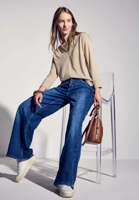 Produktbild von Street One V-Shirt 'Leinen-Look Shirt', A322911, sheer beige mel., Gr. 40