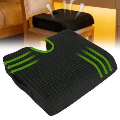 Productafbeelding van Orthopedisch zitkussen van traagschuim - Zwart - Ergonomisch kussen voor fauteuil, autostoel of stoel - Verhoogt het zitcomfort en ontlast de rug