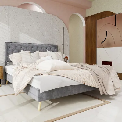 Produktbild von Sweiko Modern minimalist soft bed, comfortable and soft headboard, 160x200CM, gray, multifunctional bedroom furniture, low box bed frame does not include gas rod, does not include mattress.