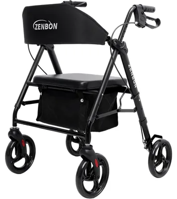 Imagen del producto de Andador con 4 ruedas grandes de 20 cm, plegable, con una capacidad de carga de 119 kg, con altura ajustable, ideal para personas mayores