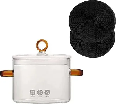 Produktbild von Kochtopf Glas Topf mit Deckel, Doppelgriff Gratis 2 Serviettenring 1.5L, (3-tlg)