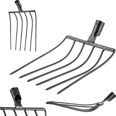Produktbild von KADAX Steingabel ohne Stiel, Kartoffelgabel aus Gehärtetem Stahl, Rübengabel, Spatengabel, Mistgabel, Mistforke, Heugabel, Forke, Drahtgabel, Grabegabel (Schwarz 6 Zinken)