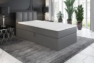 Produktbild von Boxspringbett, Jugendbett GUNNAR 80x200 (Rechts) mit Bettkästen, Bonell-Matratze und Topper. Farbe: Grau.