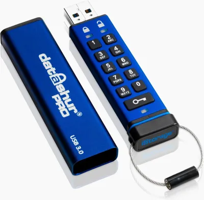 Produktbild von iStorage datAshur Pro USB3 256GB, 256 GB, USB Typ-A, 3.2 Gen 1 (3.1 Gen 1), 170 MB/s, Schutzhülle, Blau
