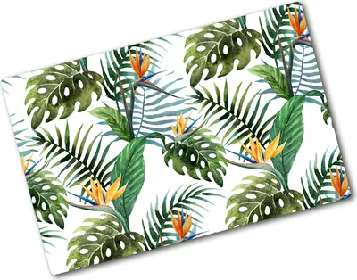Produktbild von Tulup Glas Herdabdeckplatte - 80x52 cm - Glaskeramikkochfeld-Abdeckung Spritzschutz Glasabdeckplatte - Einteilig - Blumen & Pflanzen - Tropische Blumen - Grün