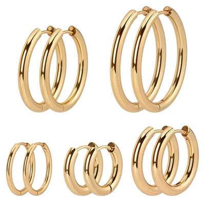 5 Paar 18K vergoldete Creolen, Huggie-Ohrhaken, DIY-Schmuck, verschiedene Größen