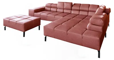 Produktbild von KAWOLA Sofa NELSON Ecksofa Leder rot mit motorischem Sitzvorzug und Hocker Recamiere rechts